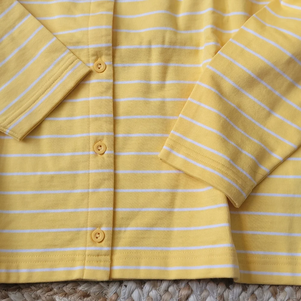 Vintage 80s-90s Lands End NWOT Yellow Striped Button Front Sweater Size Large - Picture 2 of 9